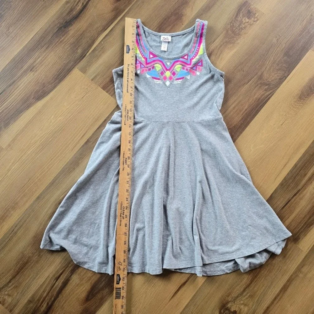 Justice Gray Skater Dress Neon Geometric Graphic Sleeveless Girls 14 Boho Casual